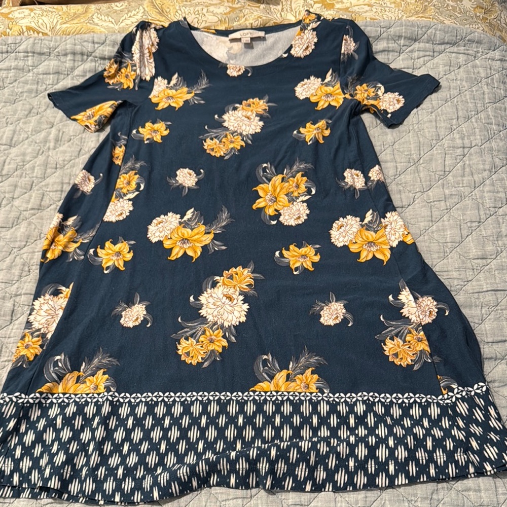 LOFT Yellow and Blue Short Sleeve Sundress